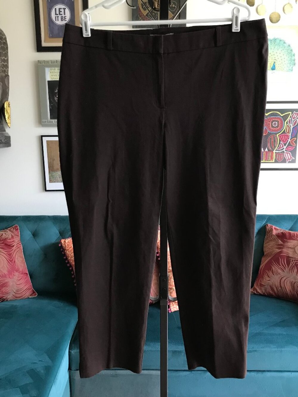 CHICO'S size 3 / 16 Dark Brown Stretch Cotton Blend Straight Ankle Dress Pants